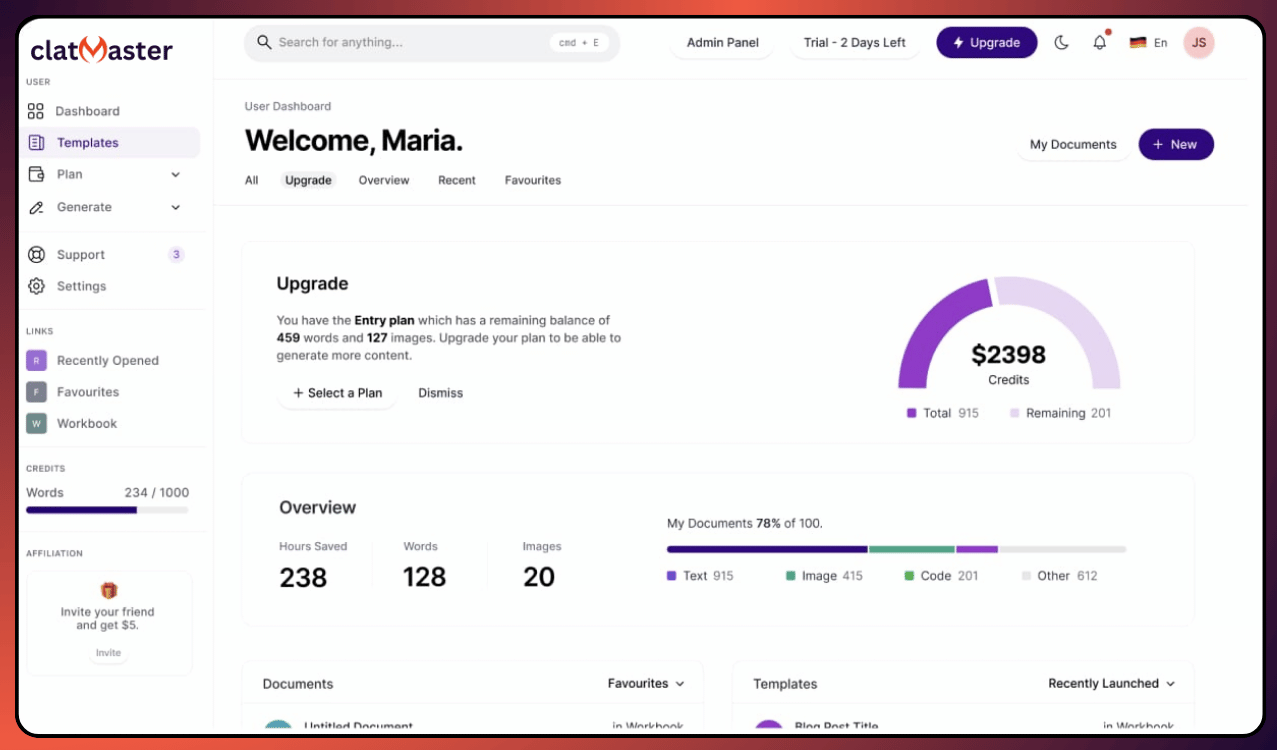 MagicAI Dashboard Mockup